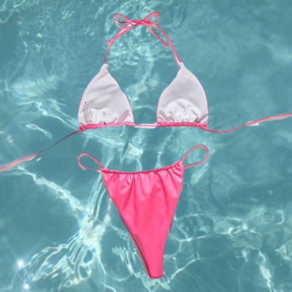 Copy - Neon Pink Latex Bikini - 2 Piece Set - Picture 3 of 9